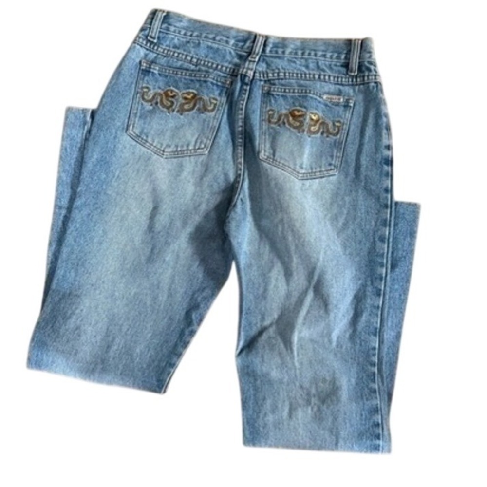 Zana-Di vintage Y2K dragon print back pockets light blue jeans